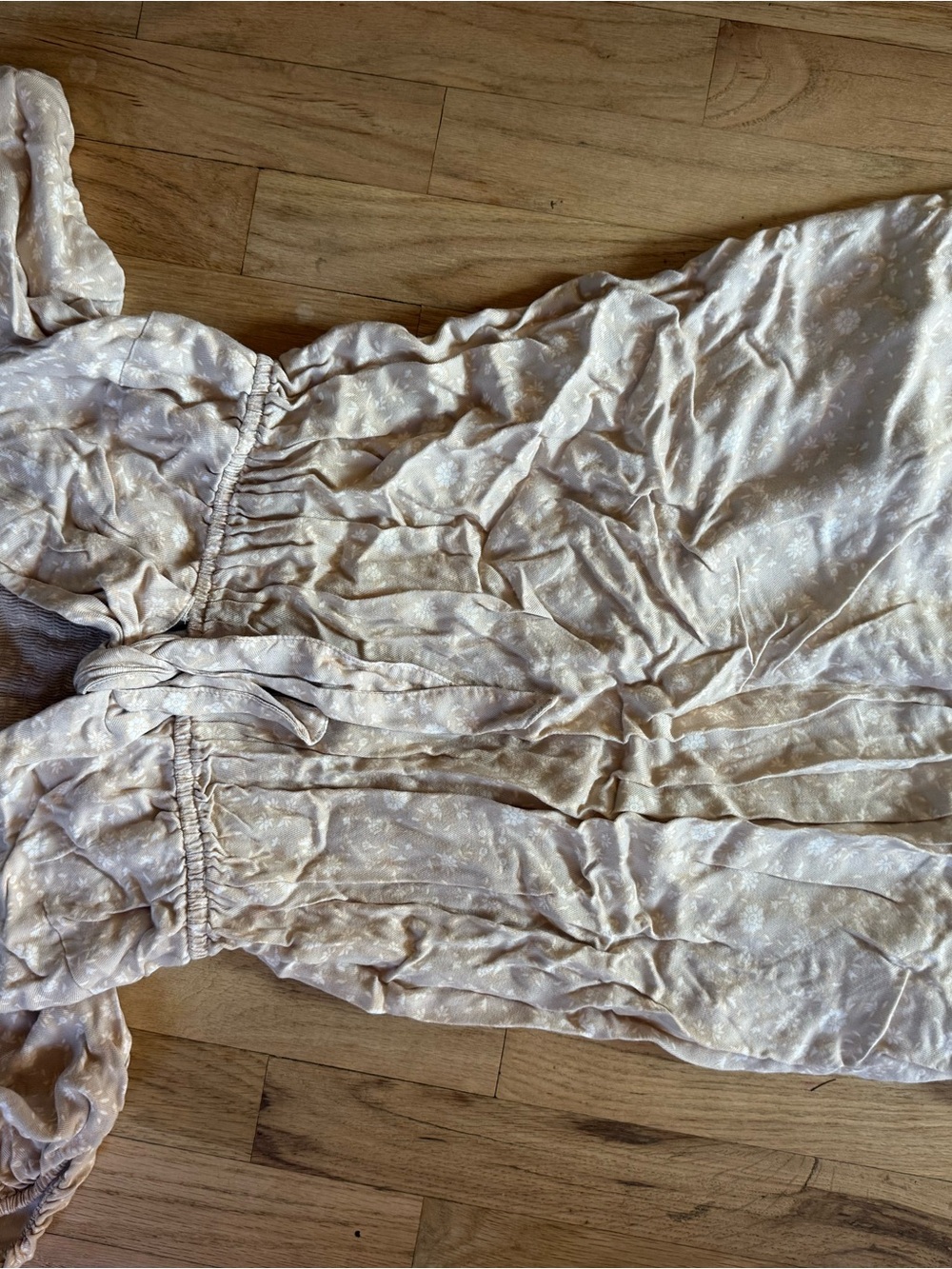 Maternity Light Beige Floral Smocked Dress
